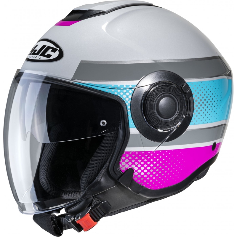 Casco moto aperto HJC i40 Tolan MC28 rosa-blu-grigio