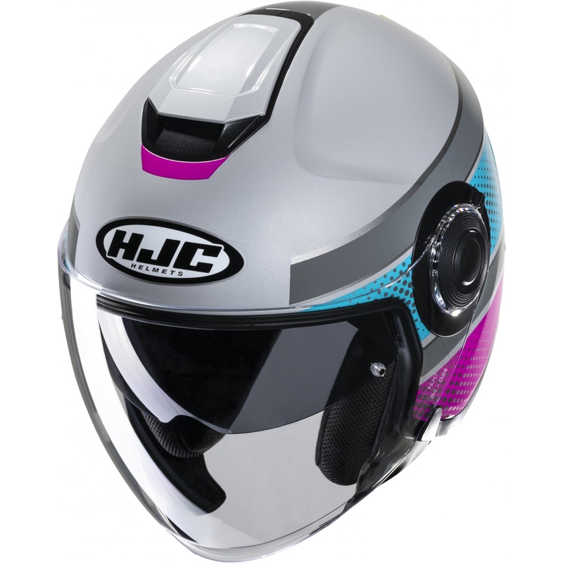 Casco moto aperto HJC i40 Tolan MC28 rosa-blu-grigio