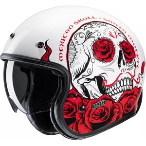 Casco moto aperto HJC V31 Desto MC1 bianco-nero-rosso