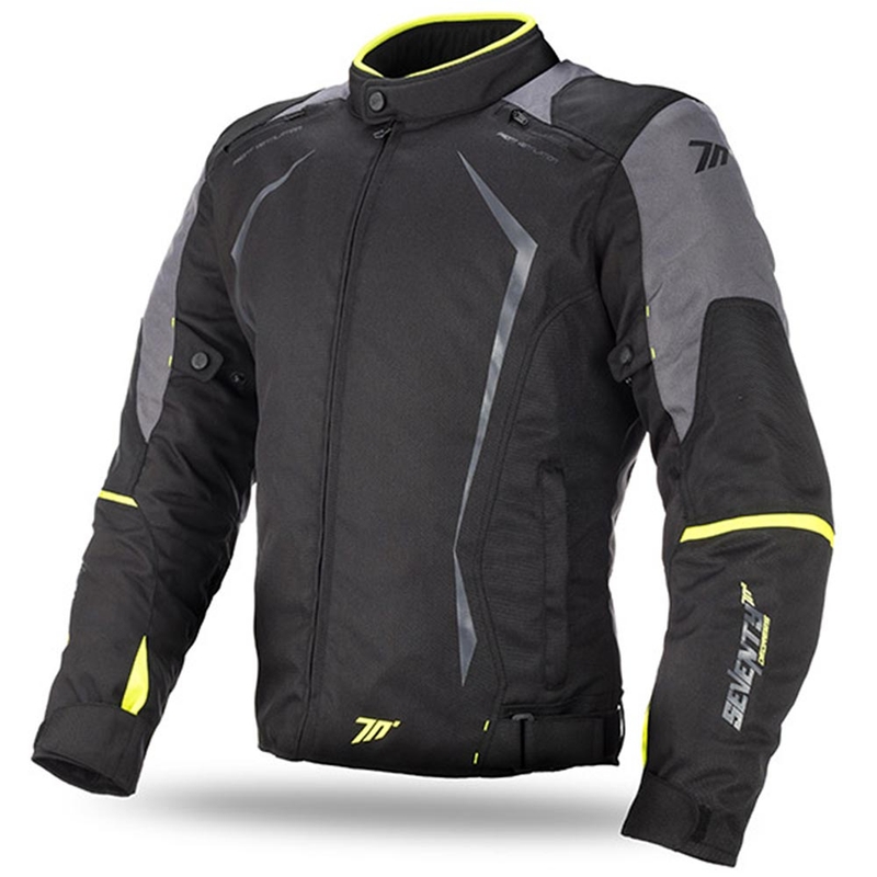Giacca moto SEVENTY DEGREES SD-JR47 nero-grigio-giallo fluo