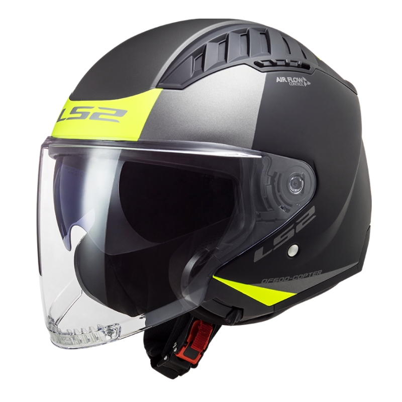 Casco moto aperto LS2 OF600 Copter II Urbane 06 nero-giallo fluo
