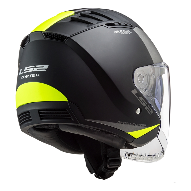 Casco moto aperto LS2 OF600 Copter II Urbane 06 nero-giallo fluo