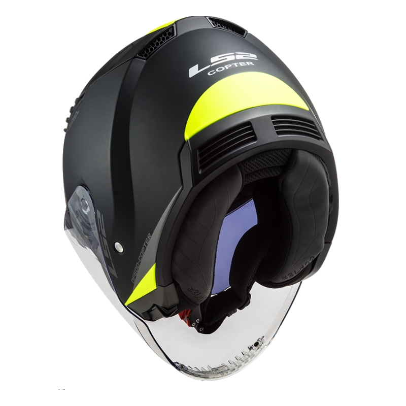 Casco moto aperto LS2 OF600 Copter II Urbane 06 nero-giallo fluo