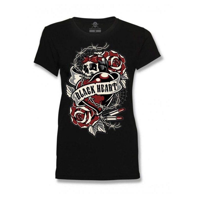T-shirt donna Nero Cuore Cuore Rosa