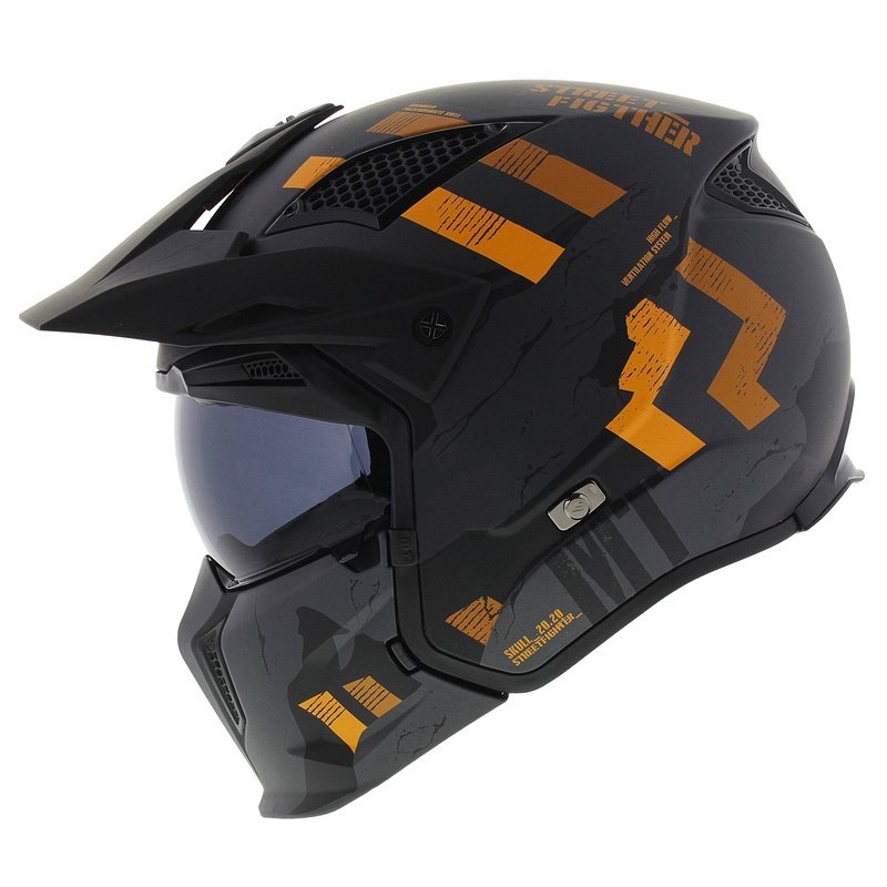 Casco aperto con maschera MT Streetfighter SV S Skull A12 grigio-arancio