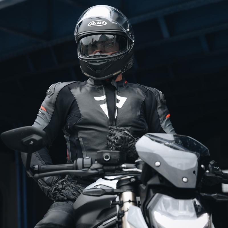 Giacca da moto in pelle Rebelhorn Veloce nero-rosso fluo
