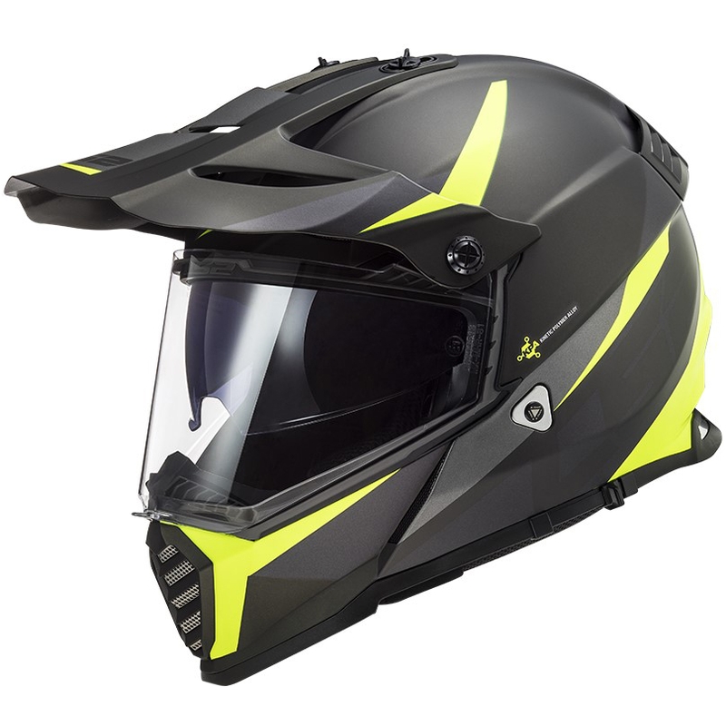 Casco da enduro LS2 MX436 Pioneer EVO Router nero-giallo fluo