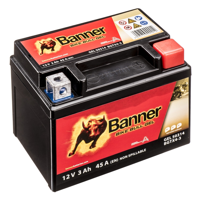 Batteria al gel Banner Bike Bull Gel 12V YTX4L-BS/YTZ5S-BS, 3AH, 50A