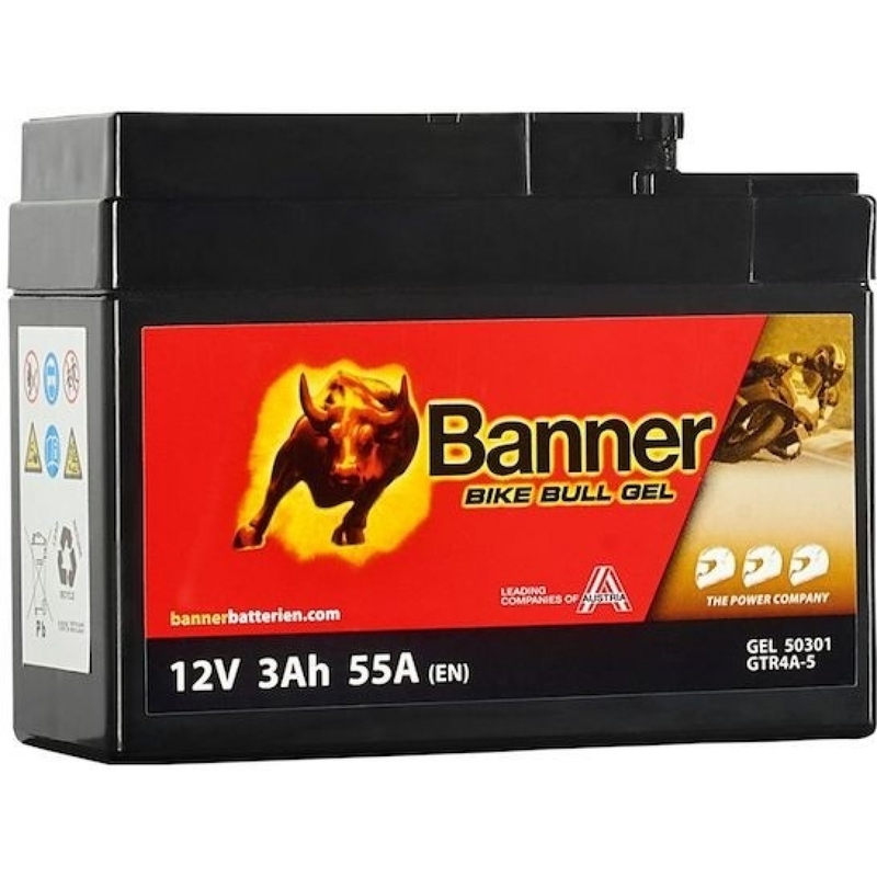Batteria al gel Banner Bike Bull Gel 12V, YTR4A-BS, 3AH, 55A