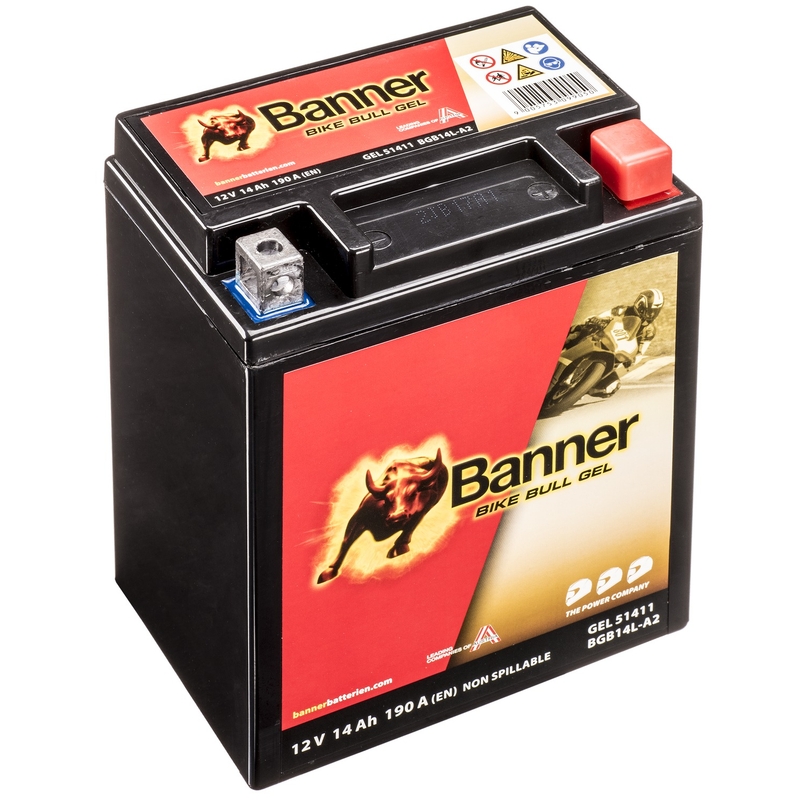 Batteria al gel Banner Bike Bull Gel 12V, YTX14AHL-BS/YB14L-A2, 14AH, 185A