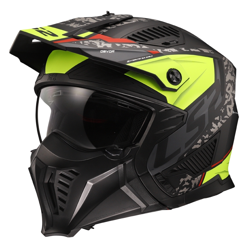 Casco moto trial LS2 OF606 Drifter Devor nero-giallo fluo