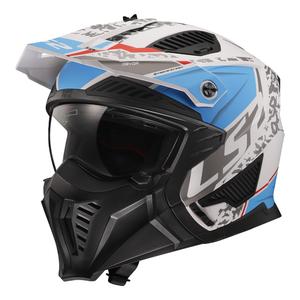 Casco moto trial LS2 OF606 Drifter Devor bianco-blu