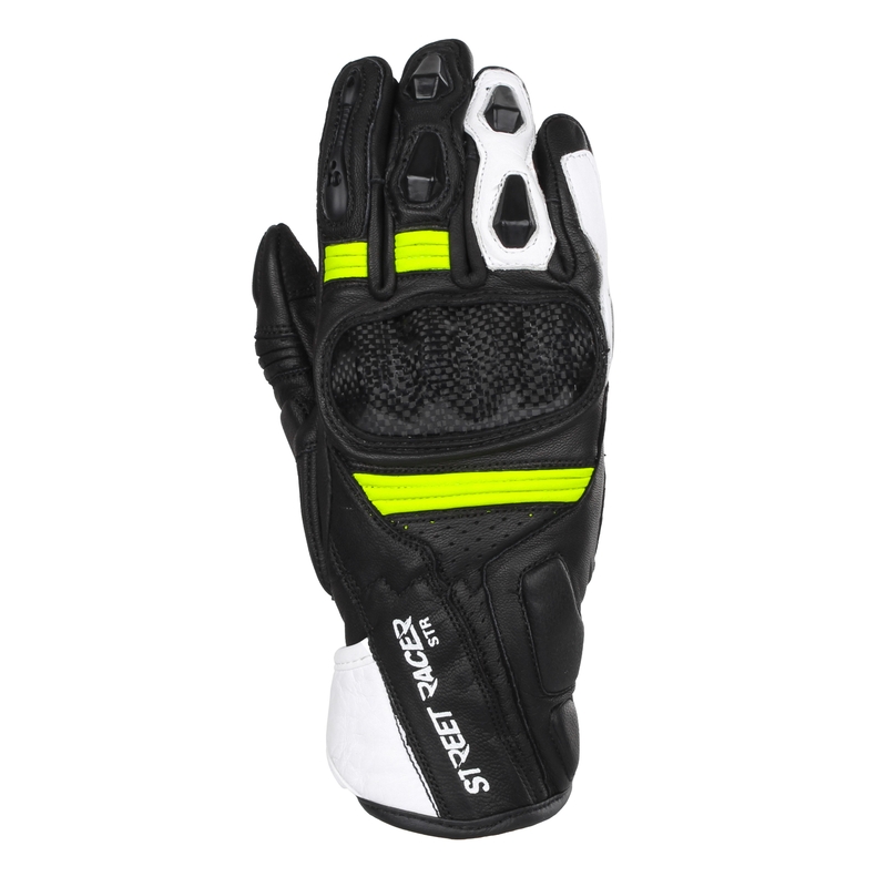 Guanti da moto da donna Street Racer STR nero-giallo fluo