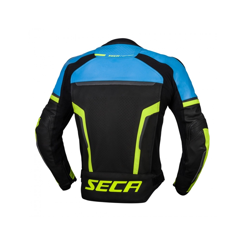 Saldi giacca da motociclista in pelle SECA Hooligan blu-giallo fluo