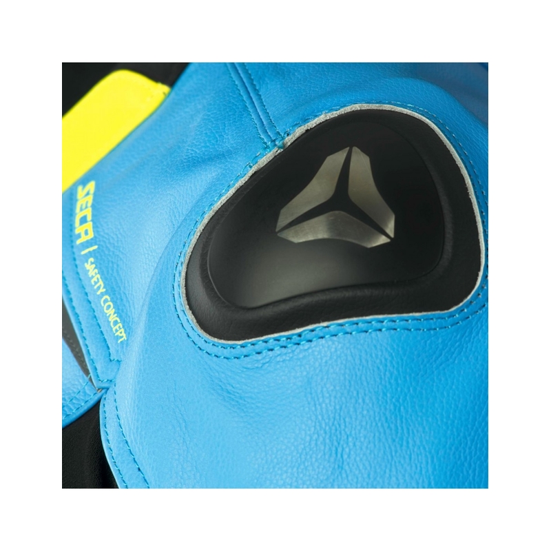 Saldi giacca da motociclista in pelle SECA Hooligan blu-giallo fluo