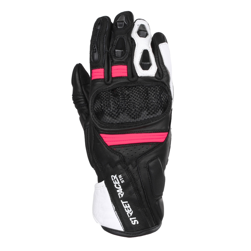 Guanti moto donna Street Racer STR nero, bianco e rosa