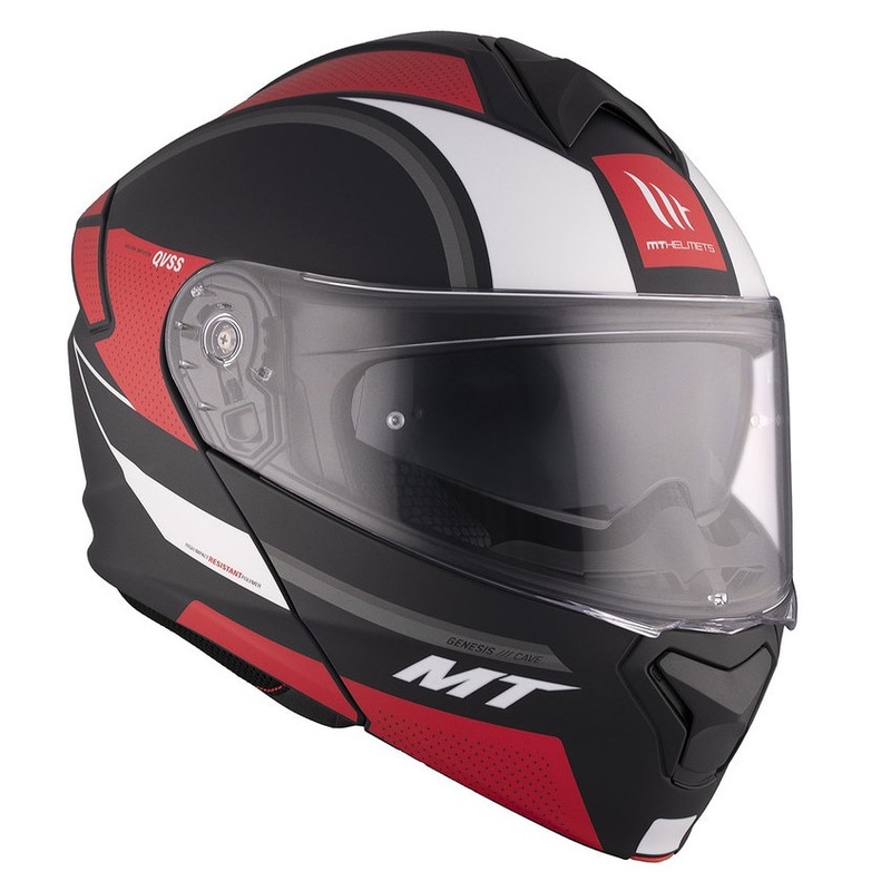 Casco moto MT Genesis SV Cave A5 nero-bianco-rosso opaco ribaltabile