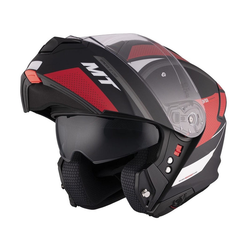 Casco moto MT Genesis SV Cave A5 nero-bianco-rosso opaco ribaltabile