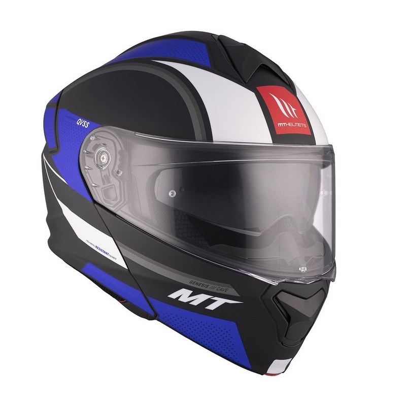 Casco moto MT Genesis SV Cave A7 nero-bianco-blu opaco ribaltabile