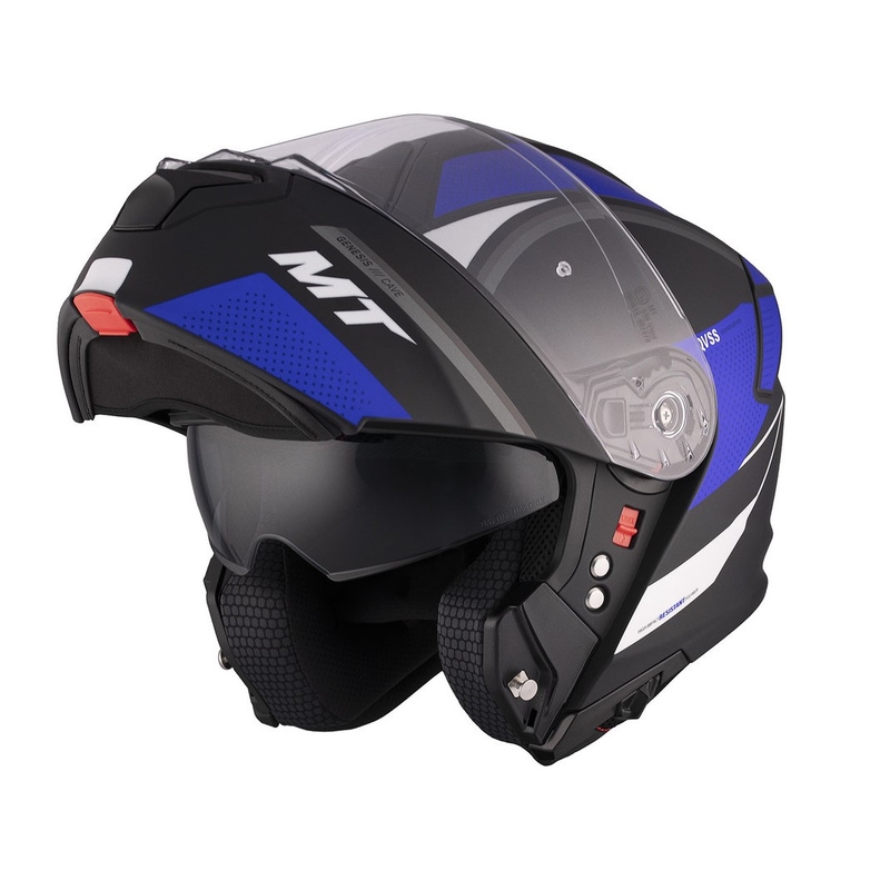 Casco moto MT Genesis SV Cave A7 nero-bianco-blu opaco ribaltabile