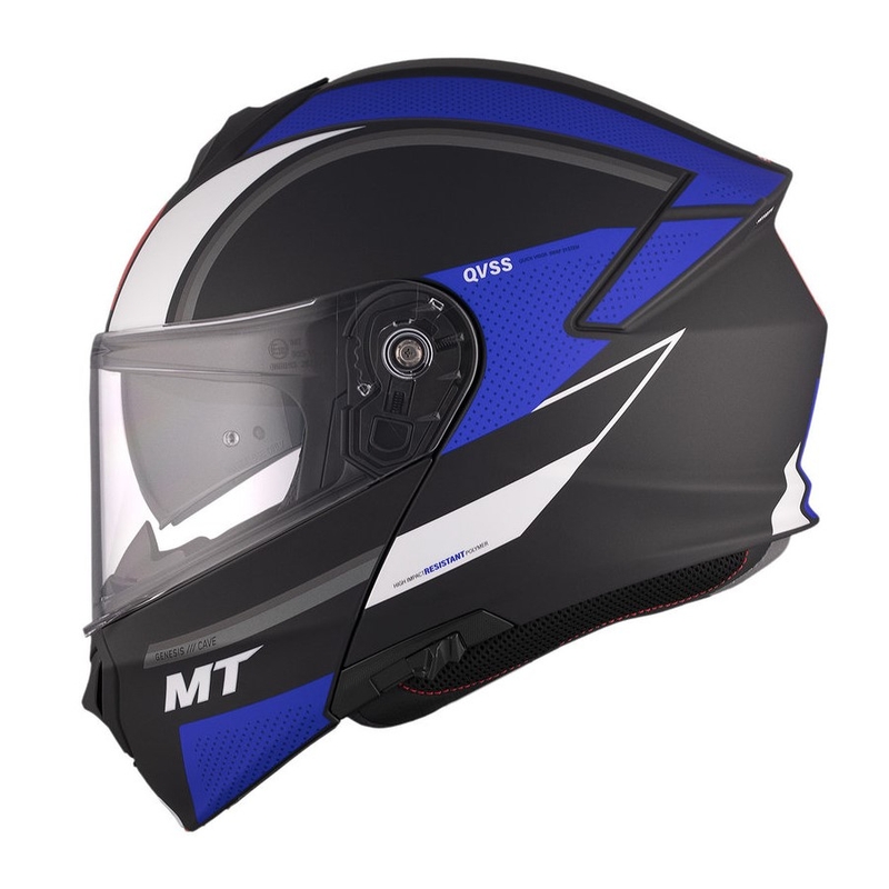 Casco moto MT Genesis SV Cave A7 nero-bianco-blu opaco ribaltabile
