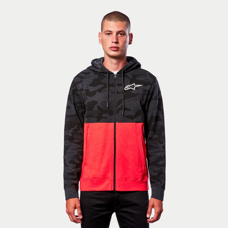 Alpinestars Felpa con cappuccio Camo Block grigio camo-rosso fluo