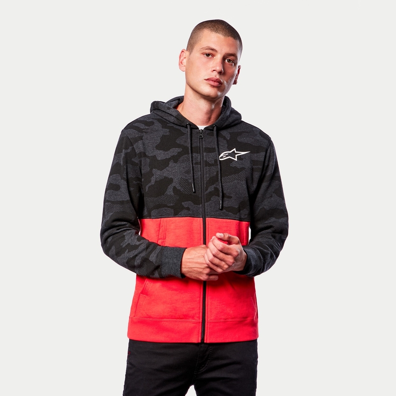 Alpinestars Felpa con cappuccio Camo Block grigio camo-rosso fluo