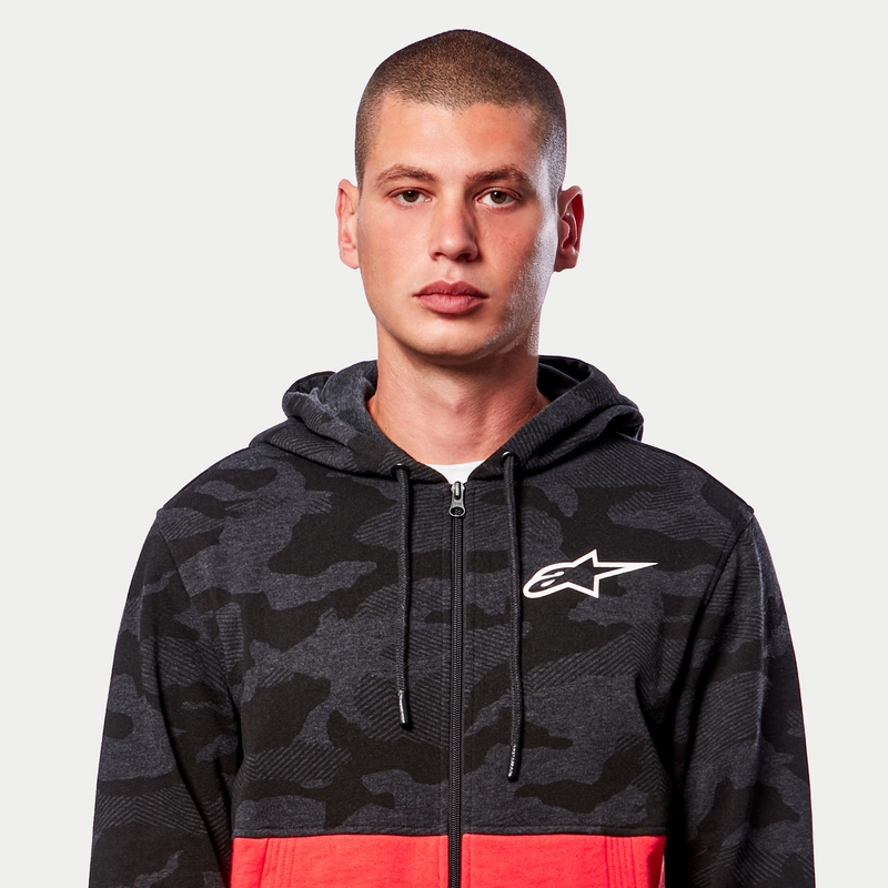 Alpinestars Felpa con cappuccio Camo Block grigio camo-rosso fluo
