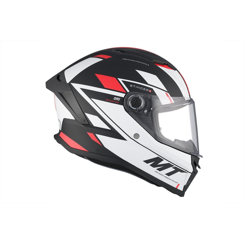 MT Stinger 2 Solid Zivze casco moto integrale bianco-nero-rosso opaco