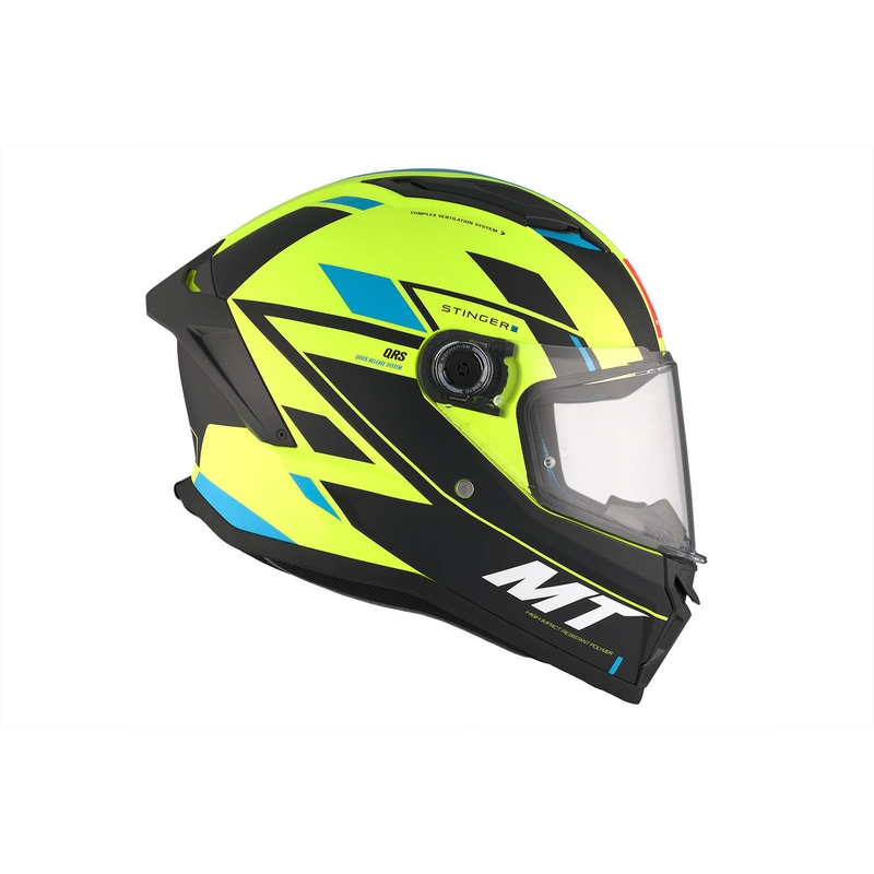 Casco moto integrale MT Stinger 2 Solid Zivze verde fluo-nero-blu opaco