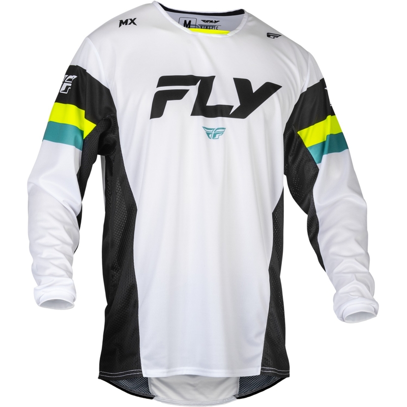 Maglia da motocross FLY Racing Kinetic Prix 2024 bianco-nero-giallo fluo
