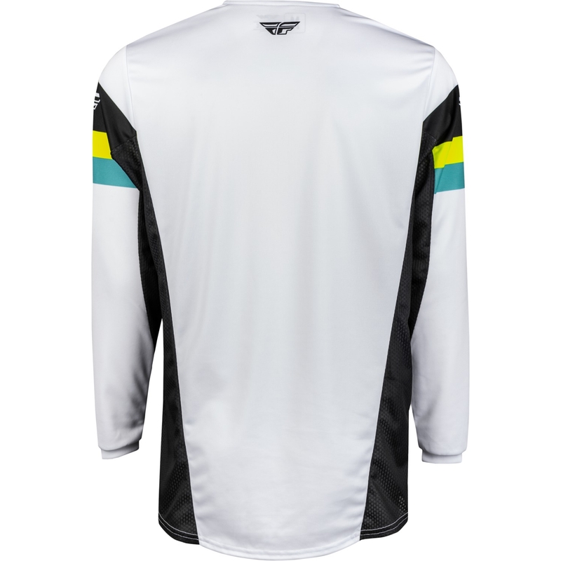 Maglia da motocross FLY Racing Kinetic Prix 2024 bianco-nero-giallo fluo