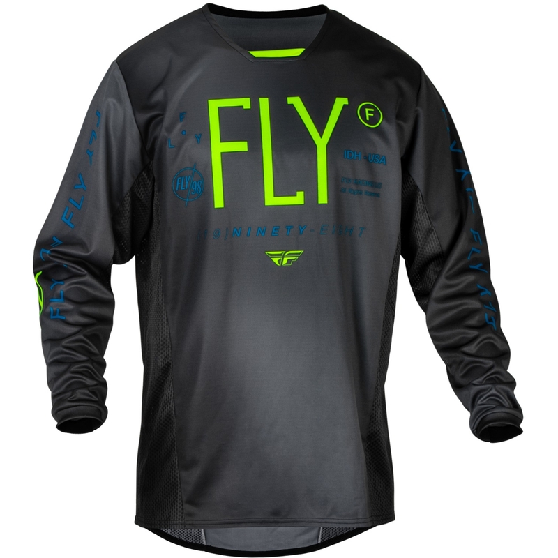 Maglia da motocross da bambino FLY Racing Prodigy nero-verde fluo-blu