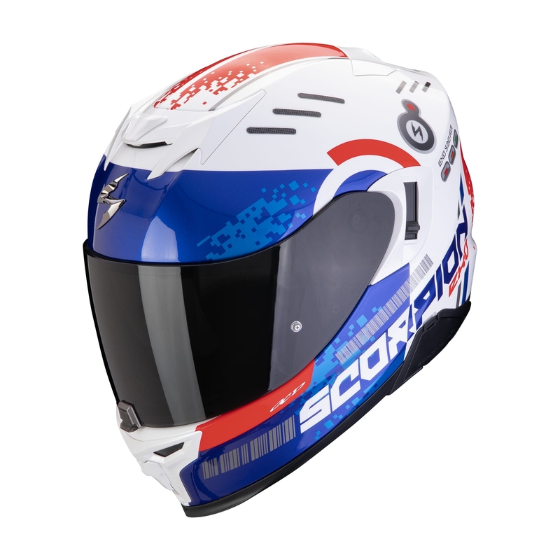 Casco moto integrale Scorpion EXO-520 EVO AIR TITAN bianco-blu-rosso Saldi