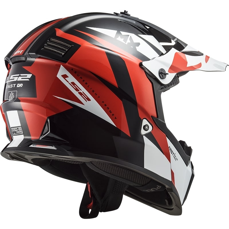 Casco da motocross per bambini LS2 MX437 FAST EVO MINI STRIKE nero-bianco-rosso
