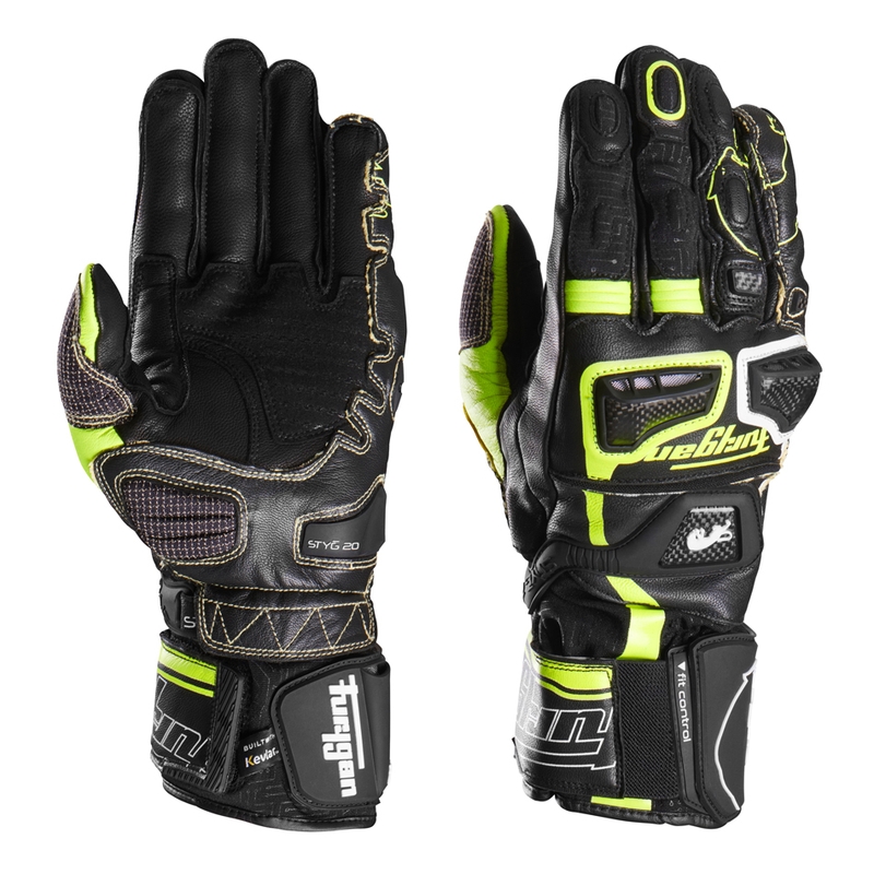 Guanti da moto Furygan Styg 20 x Kevlar nero-fluo giallo-bianco