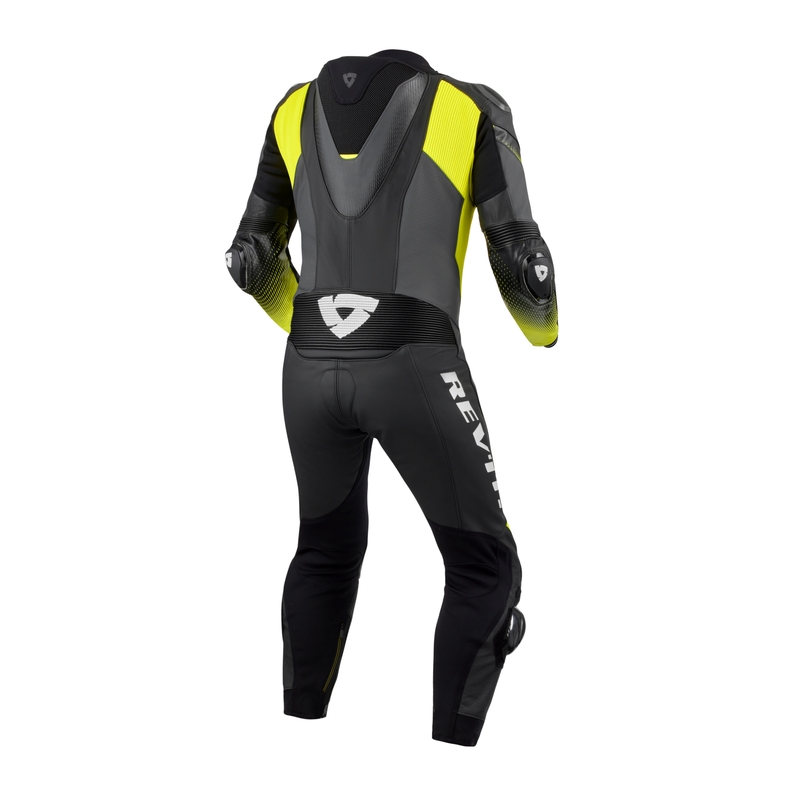Revit Control Tuta da moto in pelle nera-gialla fluo