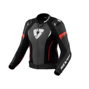 Giacca moto donna Revit Xena 4 Pro in pelle nera e rossa fluo