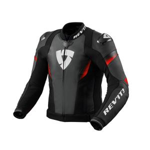 Giacca moto in pelle Revit Control nero-rosso fluo