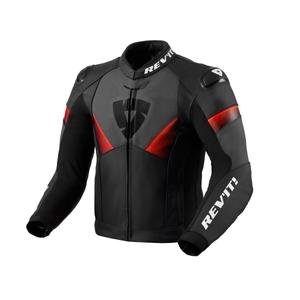 Giacca da moto in pelle Revit Argon 2 nero-rosso fluo