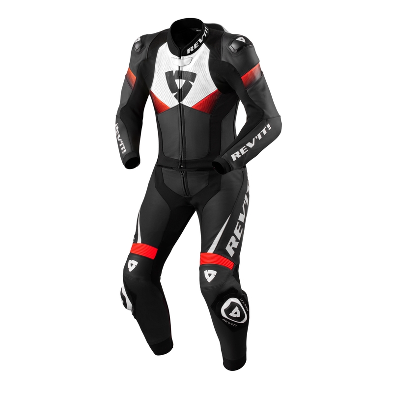 Tuta in pelle Revit Combi Argon 2 nero-rosso fluo