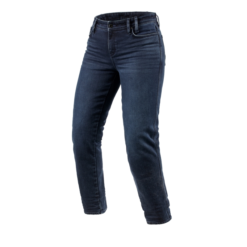 Jeans da motociclista Revit Violet BF lavati blu e neri da donna