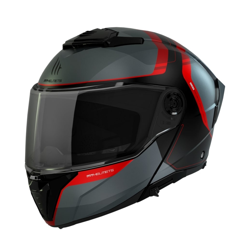 Casco moto MT ATOM 2 SV EMALLA B15 grigio-nero-rosso opaco