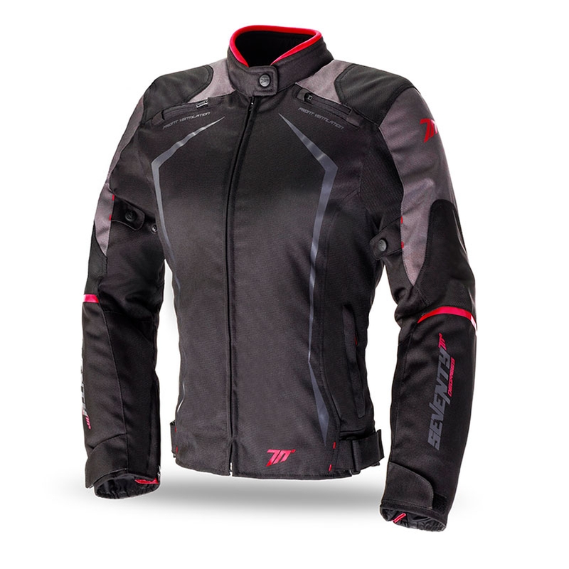 Giacca da moto da donna SEVENTY DEGREES SD-JR49 nero-rosso