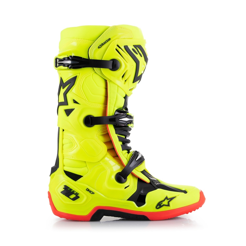 Stivali da moto Alpinestars Tech 10 giallo fluo-nero-rosso fluo