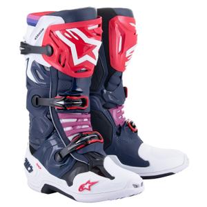 Stivali da moto Alpinestars Tech 10 Supervented 2024 perforati blu scuro-bianco-rosso-viola