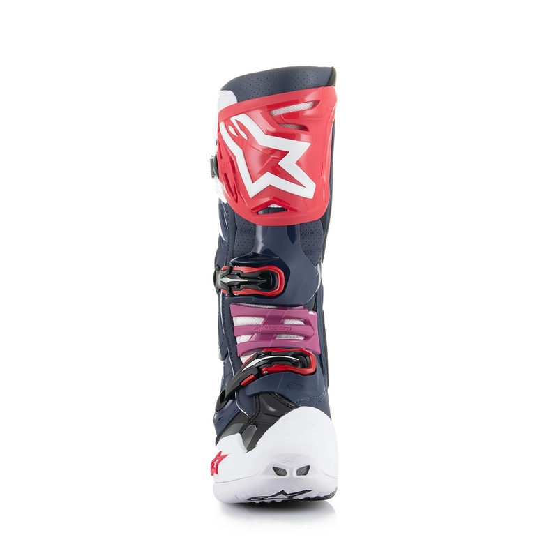 Stivali da moto perforati Alpinestars Tech 10 Supervented blu scuro-bianco-rosso-viola