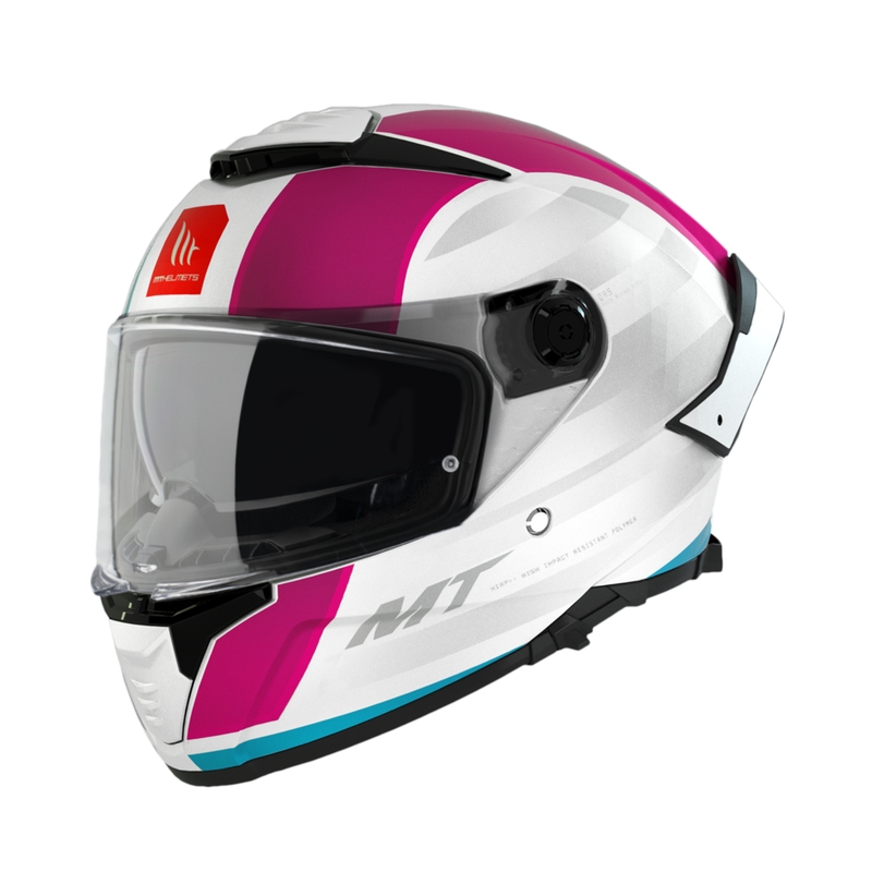 Casco moto integrale MT THUNDER 4 SV TREADS C8 bianco e rosa