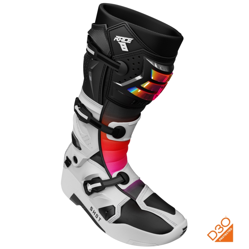 Stivali da moto Shot Race 8 olografico bianco-nero-rosa