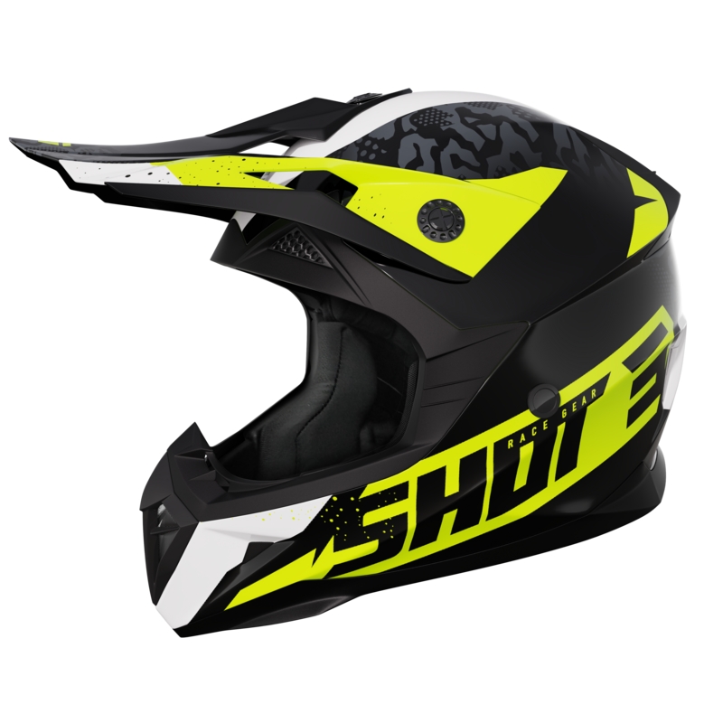 Casco motocross Shot Pulse Airfit nero-bianco-giallo fluo lucido Saldi